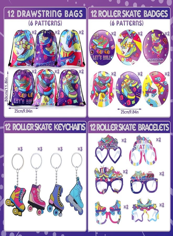 Tellingyou 140 Pcs Roller Skate Party Favors Includes 12 Drawstring Backpacks 12 Silicone Wristbands 12 Badges 12 Keychains 18 Notepads 12 Pencils 12 Slap Bracelets 50 Stickers for Retro Hip Hop Party - Image 2